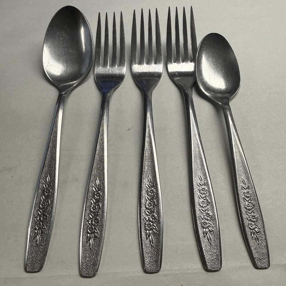 5‎ Simeon L George H Rogers Stainless Flatware Dinner Forks Spoons Spring Ballad